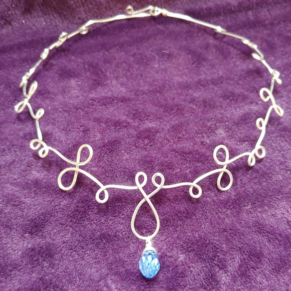 Silver & Blue Handmade Necklace 15" - Picture 1 of 4